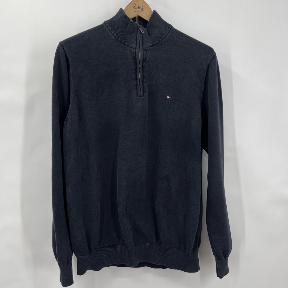 Tommy Hilfiger‎ Sweater Mens Extra Large Navy Quarter Zip Mock Neck Flag Logo